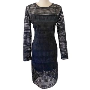 Zara laser cut eyelet lace long sleeve knee length embroidered lined sheer dress